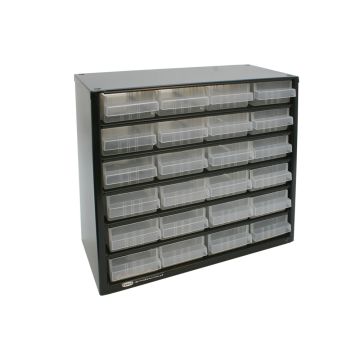 Stahlmagazin mit 24 Schubladen transparent PP