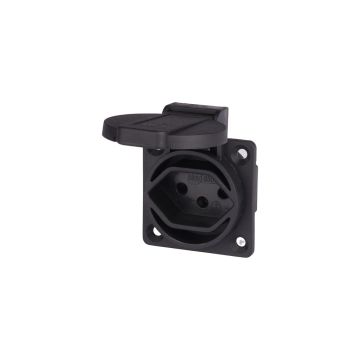 Einbausteckdose T13 10A 230V Klappdeckel schwarz / Klemmanschluss
