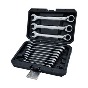 Ratschen-Ringgabelschl&uuml;sselsatz TOMAC 12-teilig 8 - 19mm gekr&ouml;pft 15&deg; umschaltbar