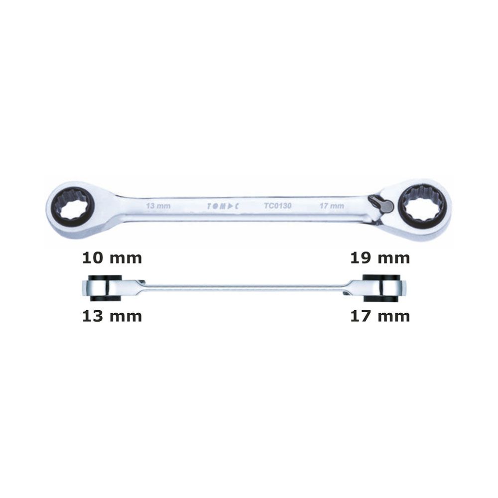 Ratschen-Ringschlüssel TOMAC 4-in-1 10-19mm/13-17mm umschaltbar