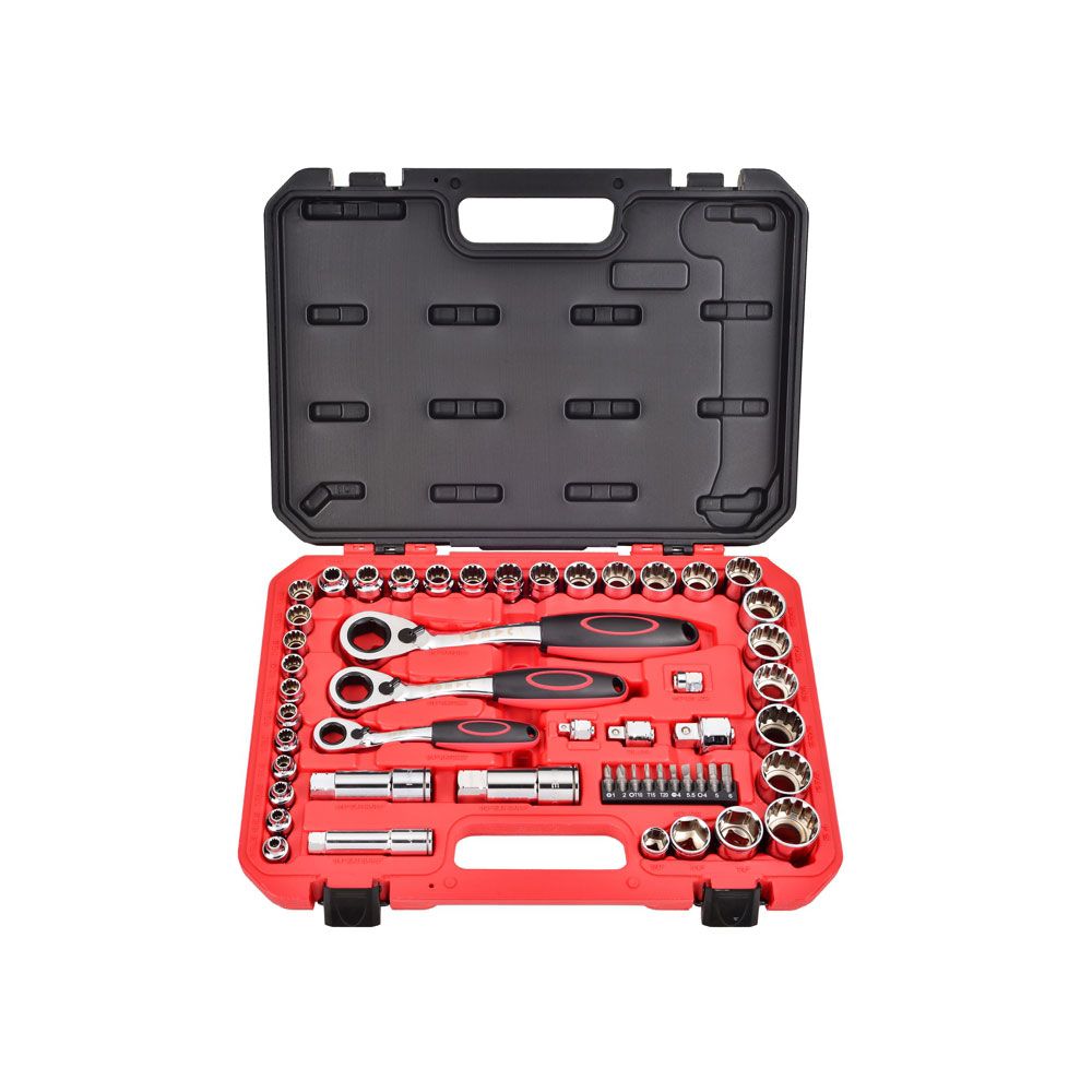 Durchsteck-Steckschlüsselkoffer TOMAC 52-teilig 1/4" 3/8" 1/2" 1/4"voll / 6-kant 13,19,22mm
