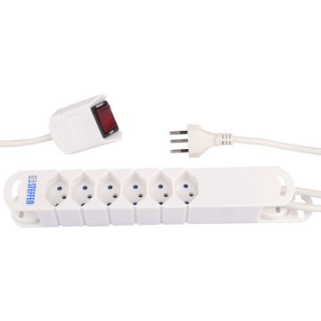 Steckdosenleiste weiss 3m 6xT13 längs mit Maus Breaker-Switch / Kinderschutz / Magnet